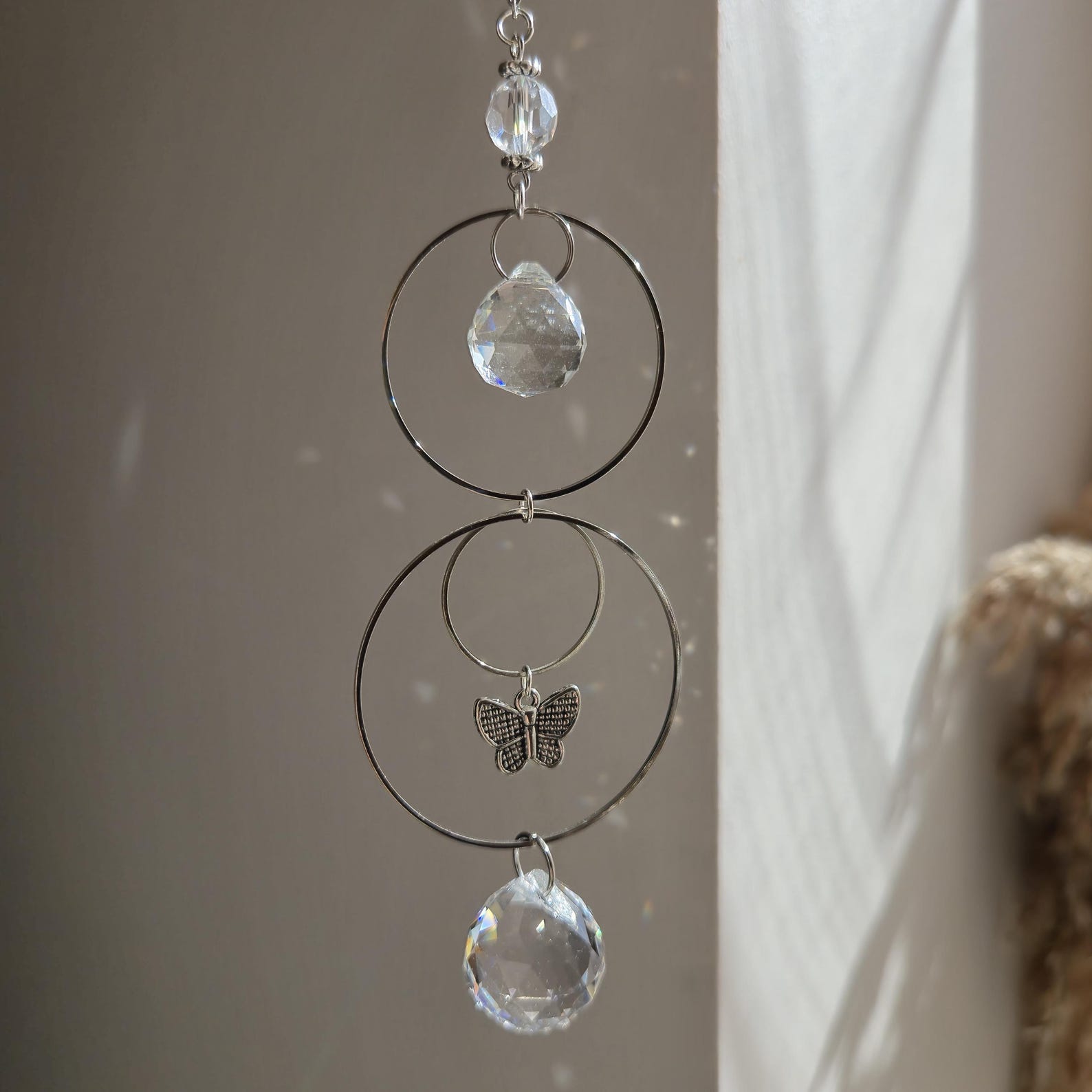 Mini Suncatcher ALYA – Steel and crystal butterfly Feng Shui