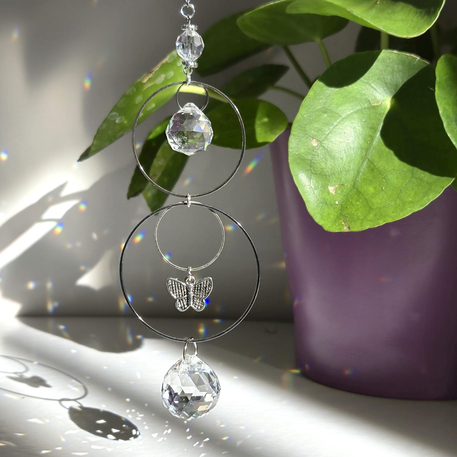 Mini Suncatcher ALYA – Steel and crystal butterfly Feng Shui