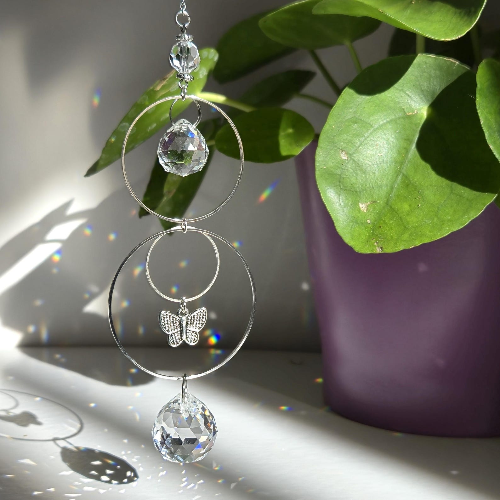 Mini Suncatcher ALYA – Steel and crystal butterfly Feng Shui