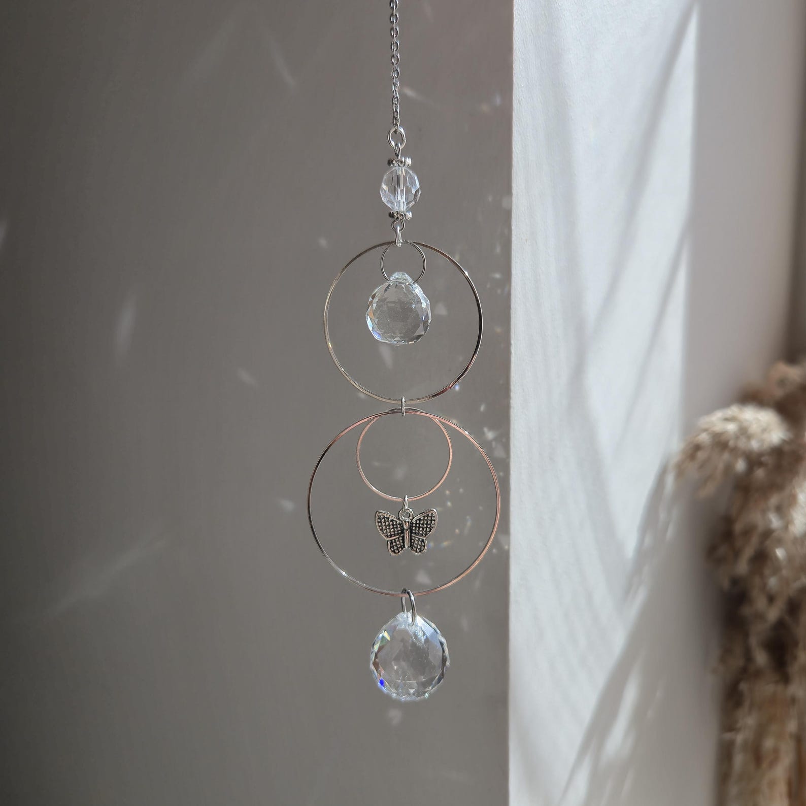 Mini Suncatcher ALYA – Steel and crystal butterfly Feng Shui