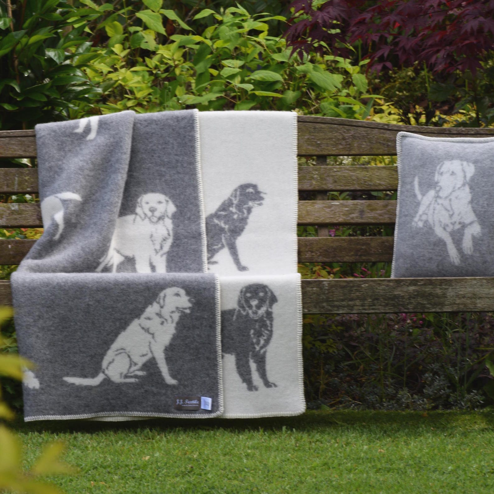 Grey Dog Blanket with Blanket stitched edge, Wool Chunky Double Sided Throw