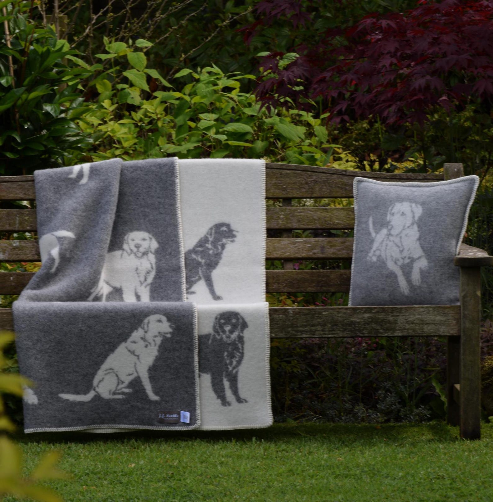 Grey Dog Blanket with Blanket stitched edge, Wool Chunky Double Sided Throw