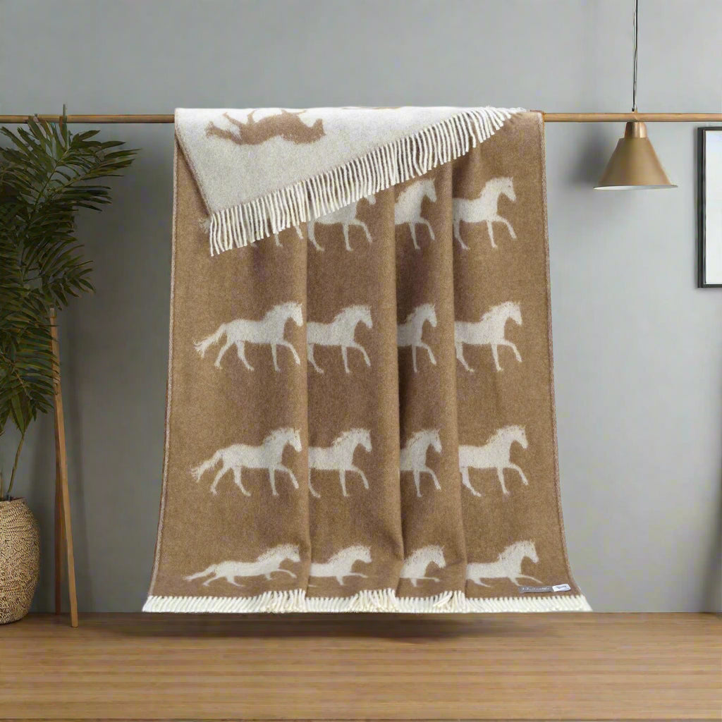 Brown Horse Wool Throw | Woven Blanket made from Pure Wool |