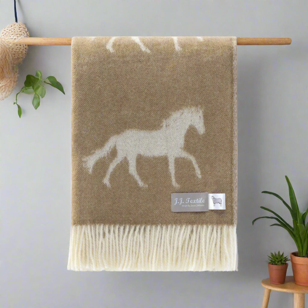 Brown Horse Wool Throw | Woven Blanket made from Pure Wool |