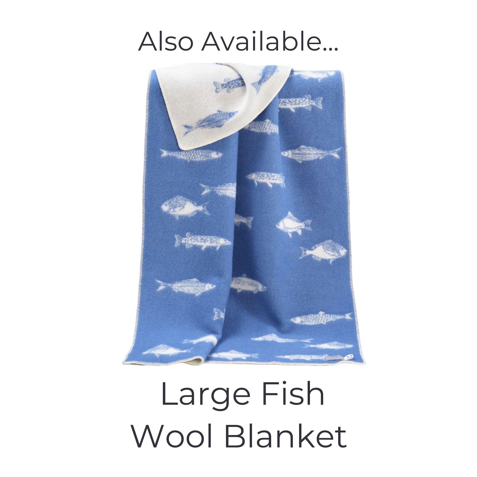 Fish Small Blanket | Blue Reversible Wool Throw | Baby Shower Gift