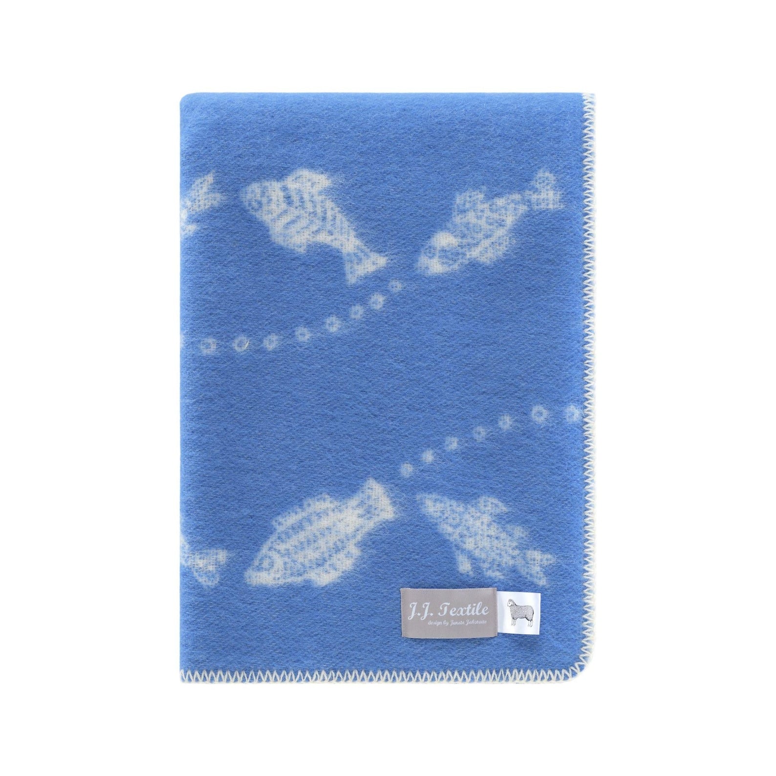 Fish Small Blanket | Blue Reversible Wool Throw | Baby Shower Gift