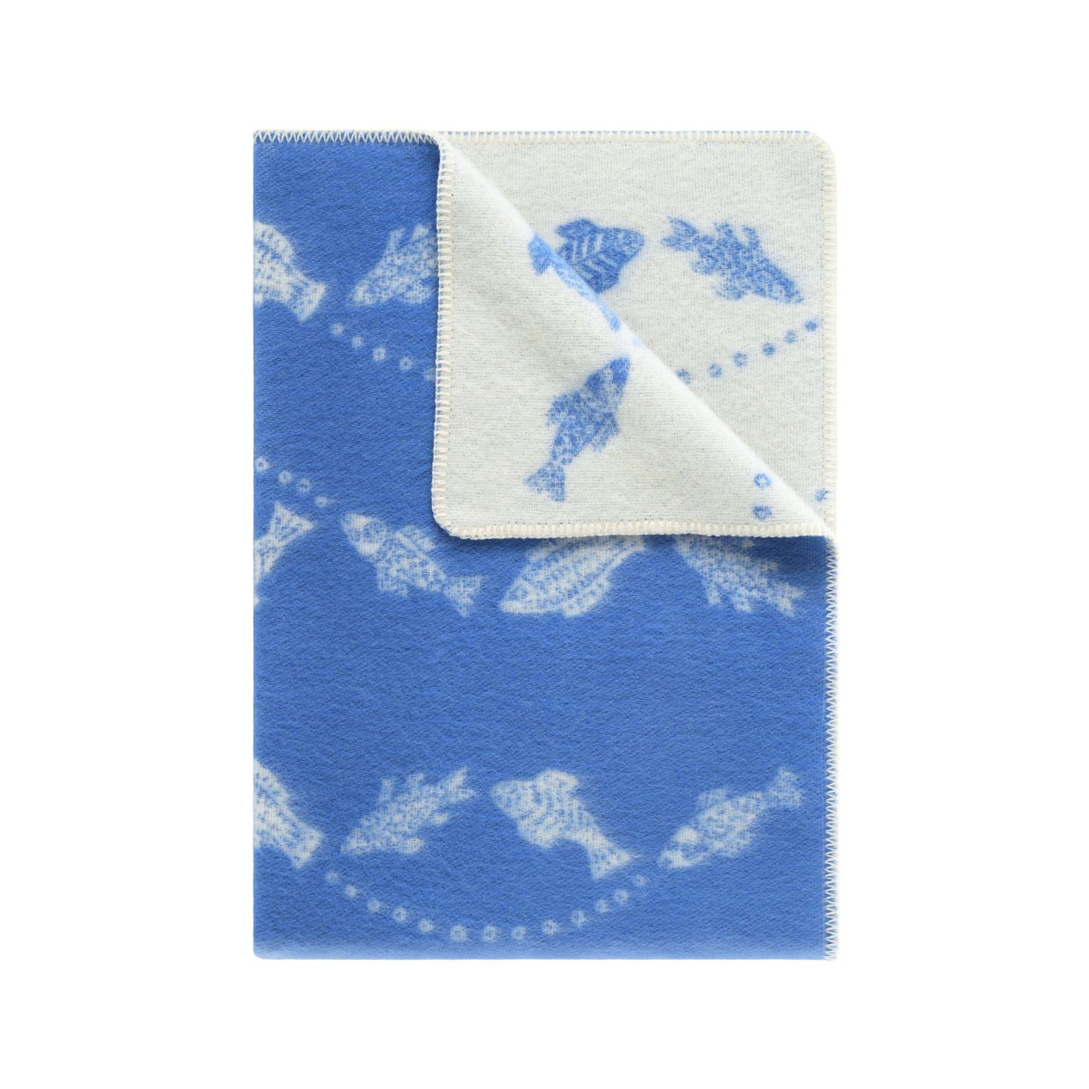Fish Small Blanket | Blue Reversible Wool Throw | Baby Shower Gift