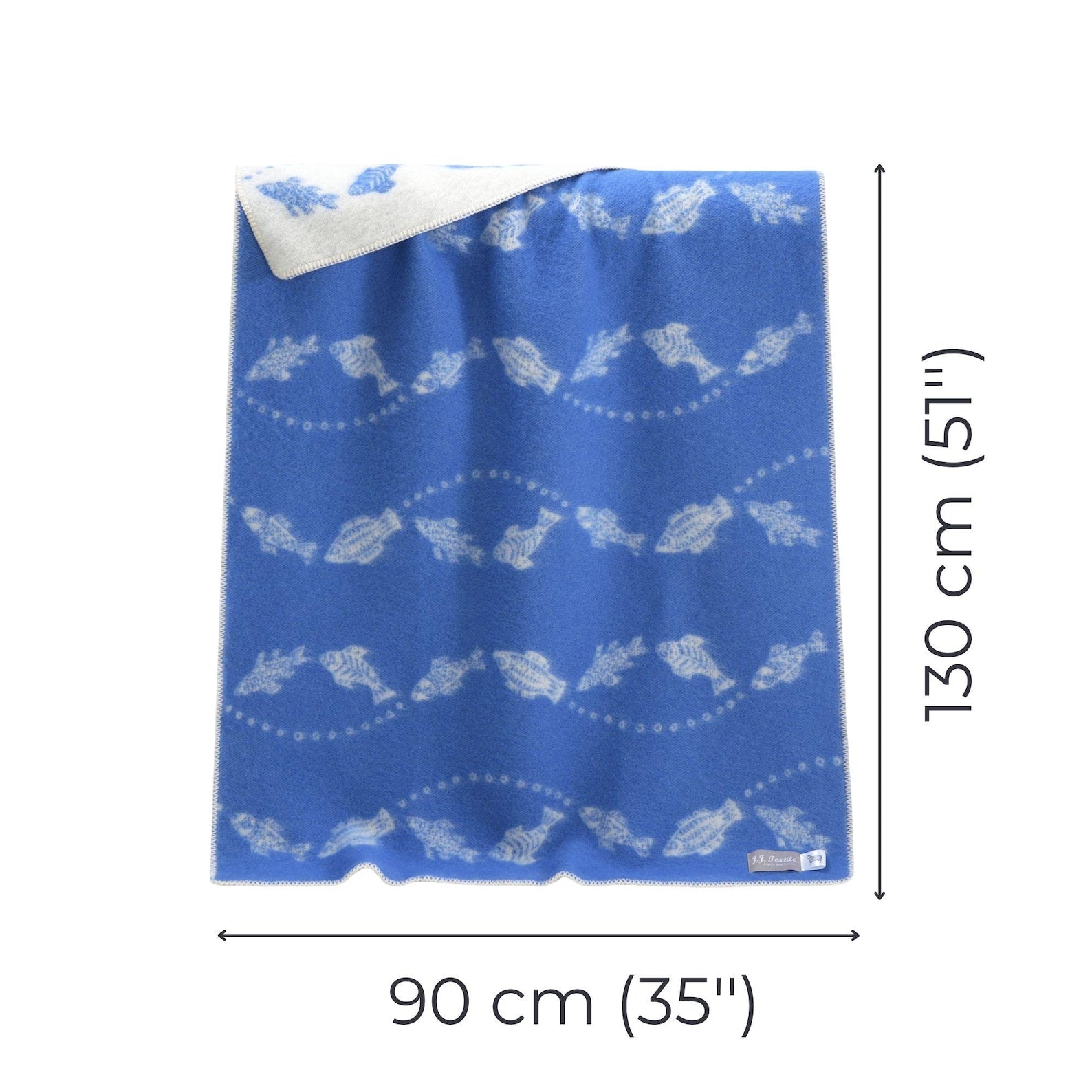Fish Small Blanket | Blue Reversible Wool Throw | Baby Shower Gift