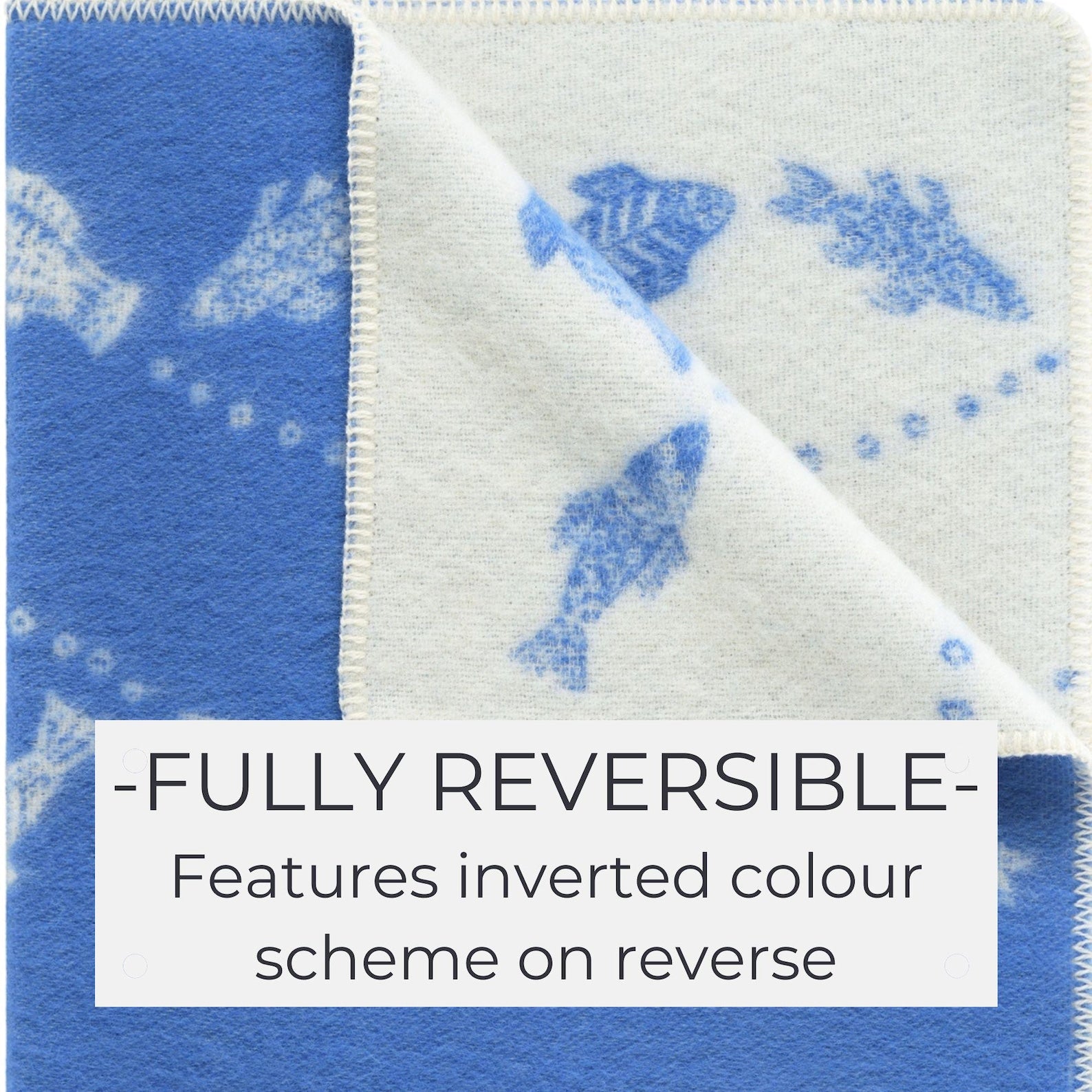 Fish Small Blanket | Blue Reversible Wool Throw | Baby Shower Gift