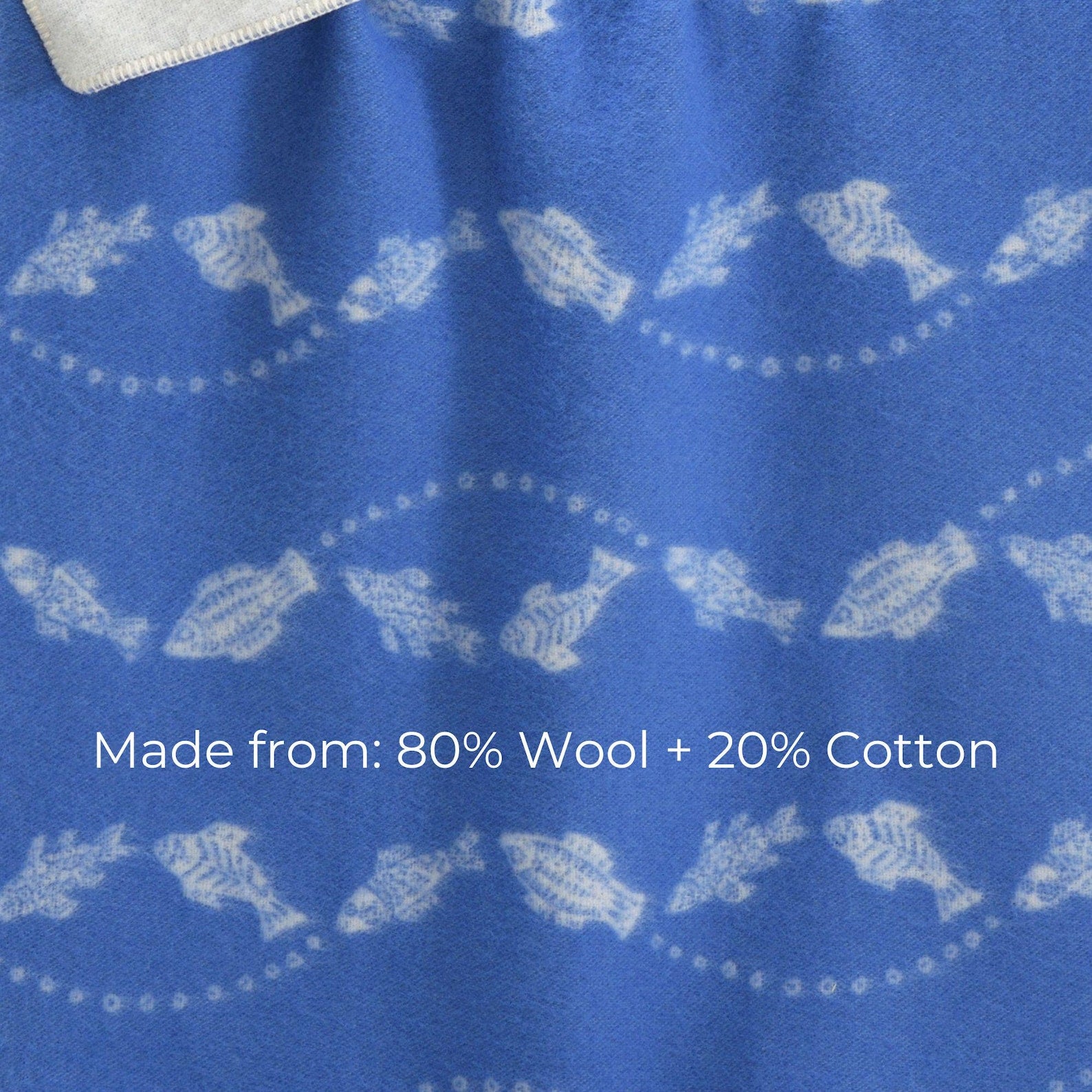 Fish Small Blanket | Blue Reversible Wool Throw | Baby Shower Gift