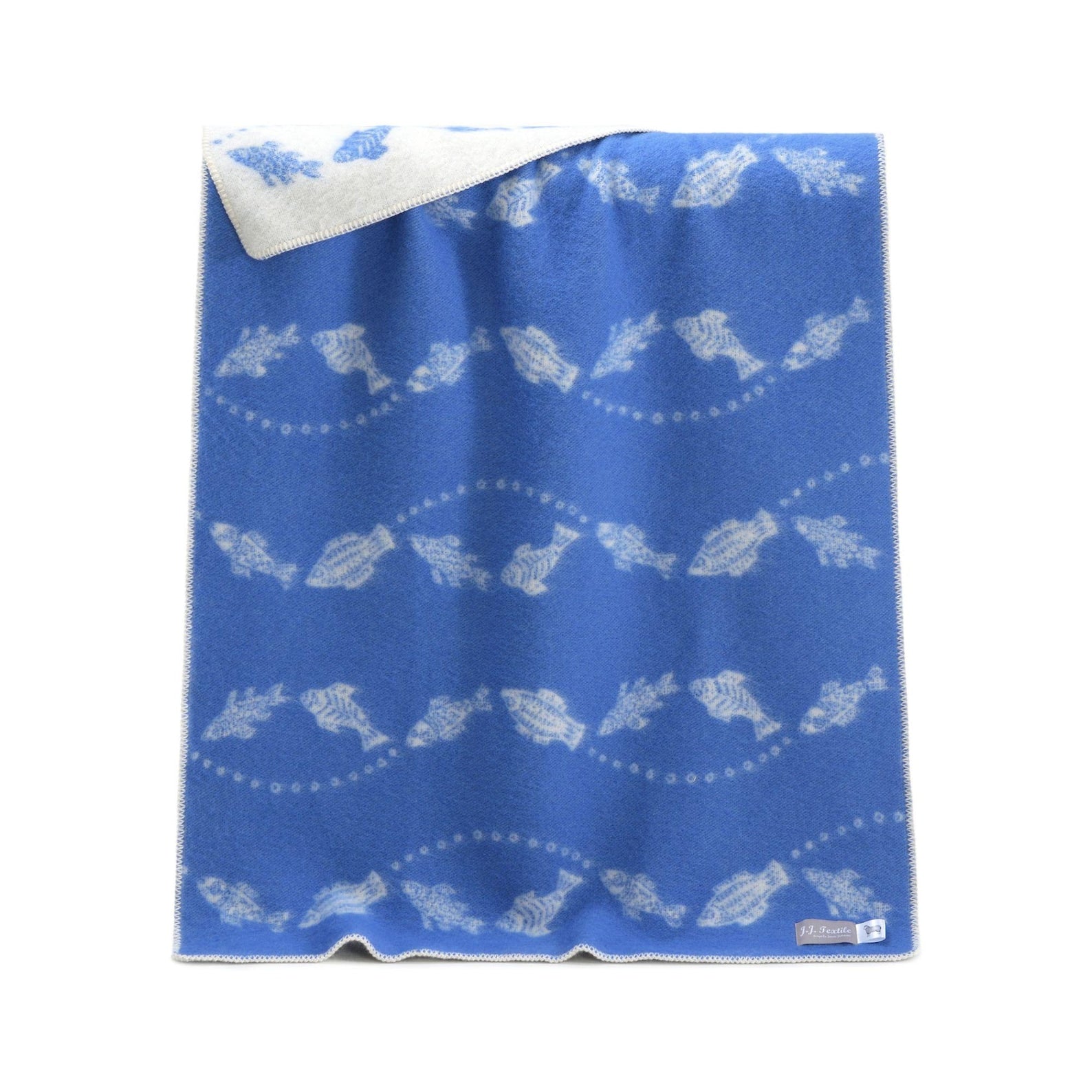 Fish Small Blanket | Blue Reversible Wool Throw | Baby Shower Gift