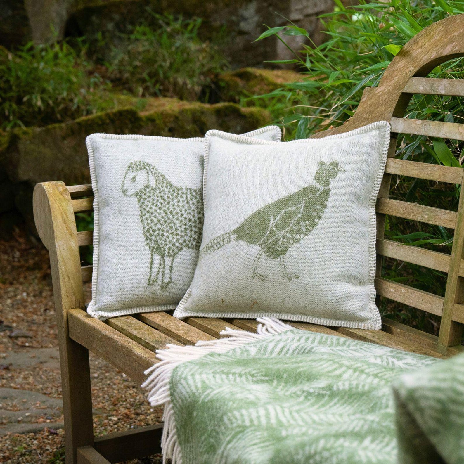 Pheasant Cushion Cover | Pure Wool Reversible Moss Green Pillowcase |
