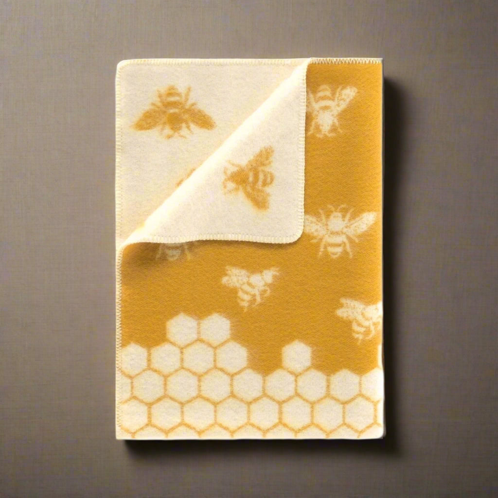 Bee Small Blanket | Reversible Mustard Wool Throw |
