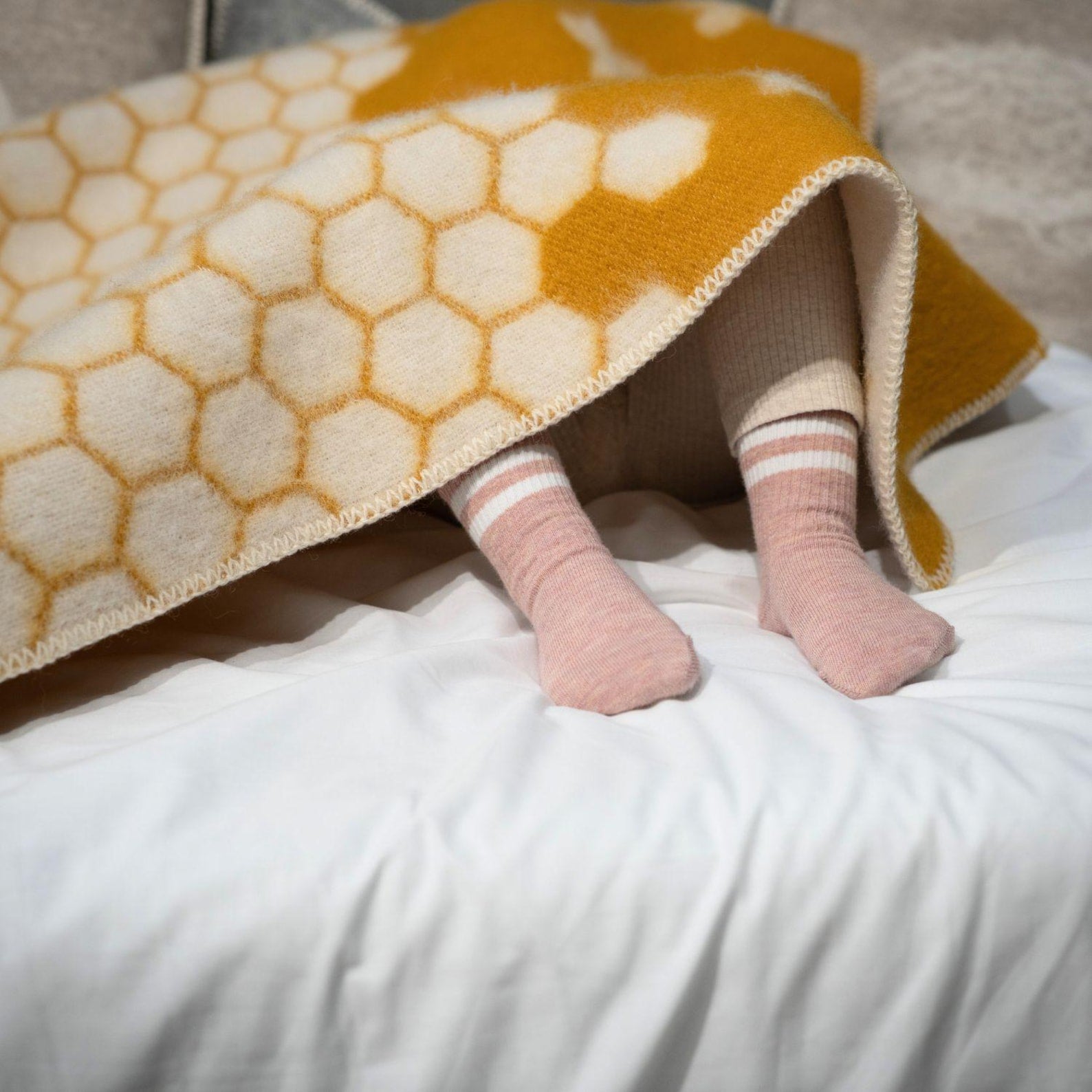 Bee Small Blanket | Reversible Mustard Wool Throw |