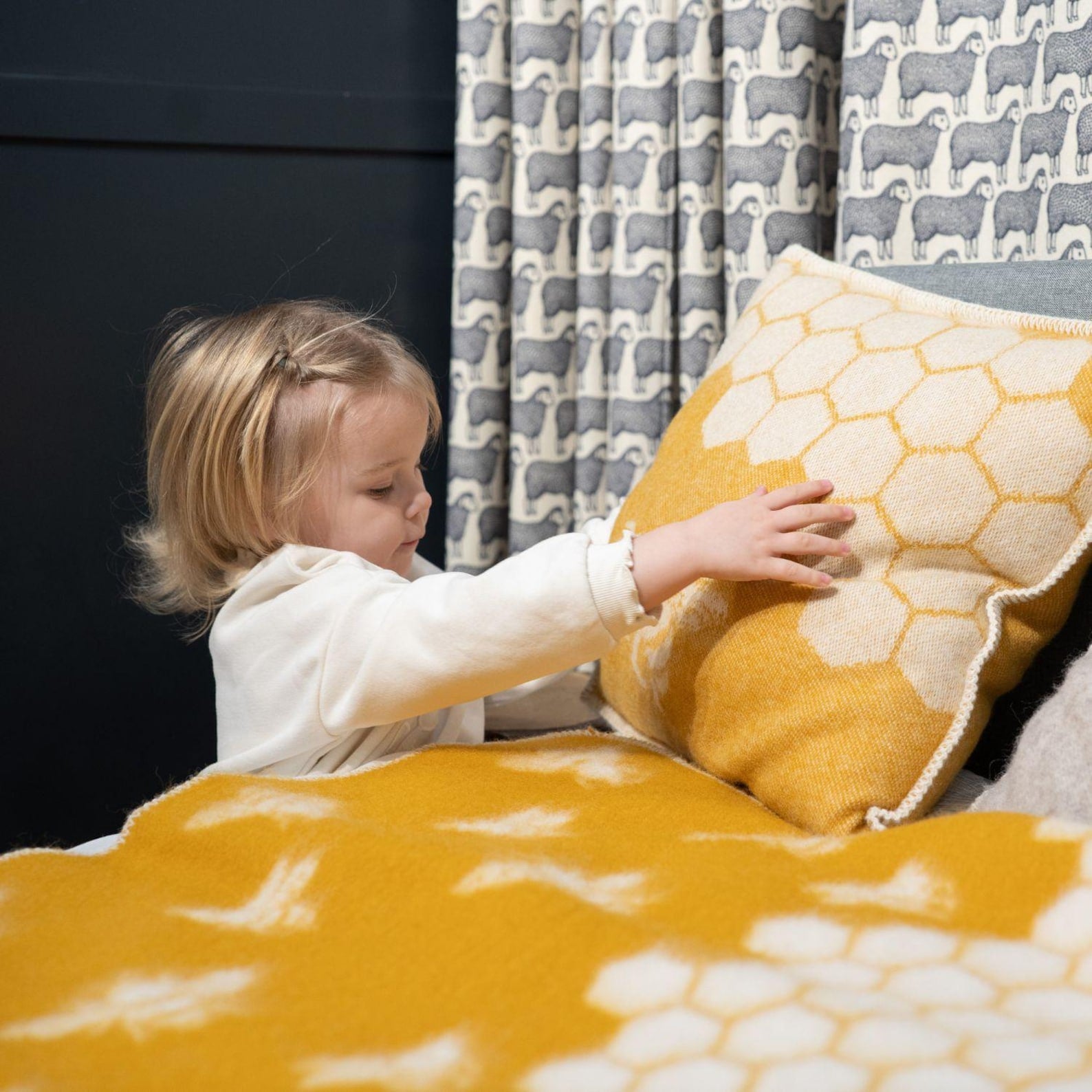 Bee Small Blanket | Reversible Mustard Wool Throw |