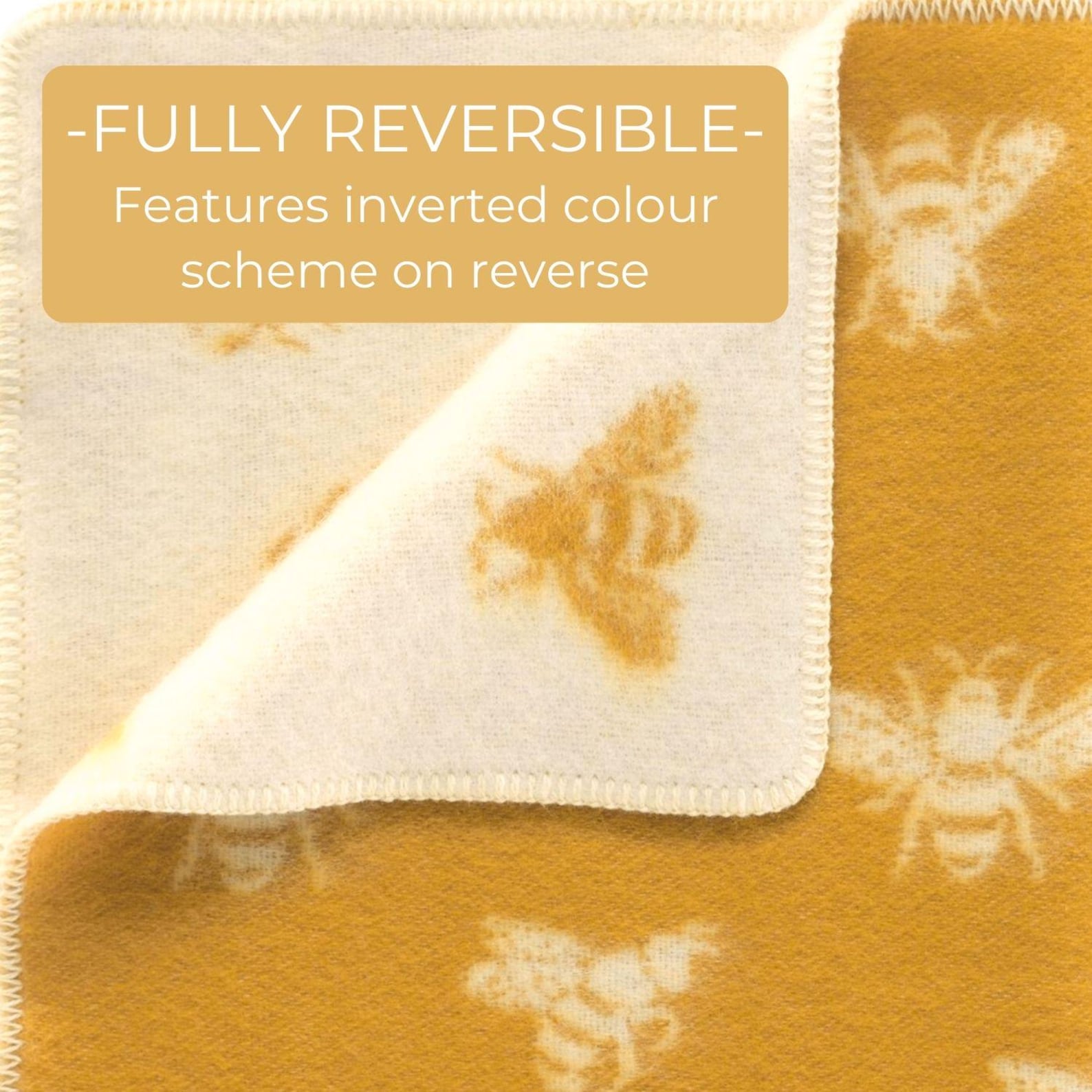 Bee Small Blanket | Reversible Mustard Wool Throw |