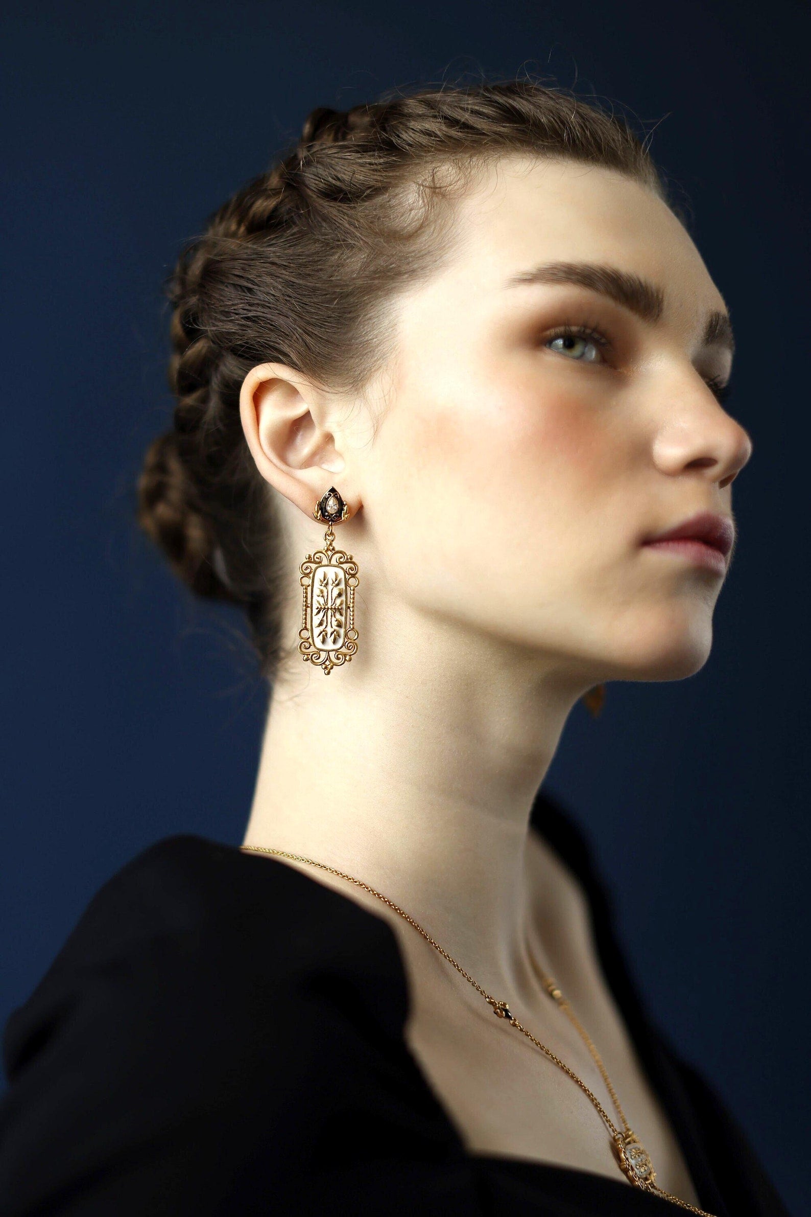 Long Enamel Earrings | Statement Baroque Earrings