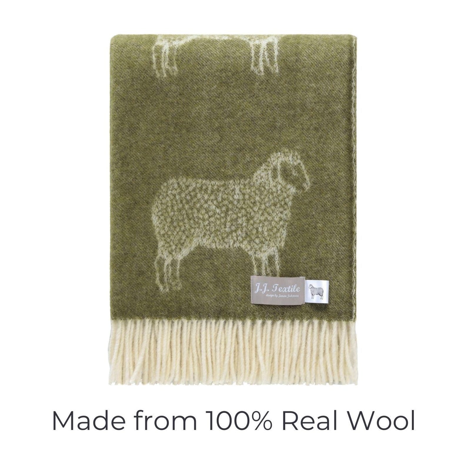 Mossy Green Sheep Wool Throw | Woven Blanket made from Pure Wool |