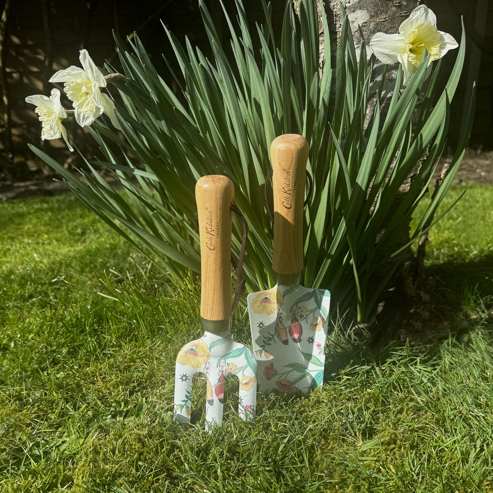 Summer Birds Garden Tool Gift Set - Iron Trowel & Fork with Ash Wood Handles