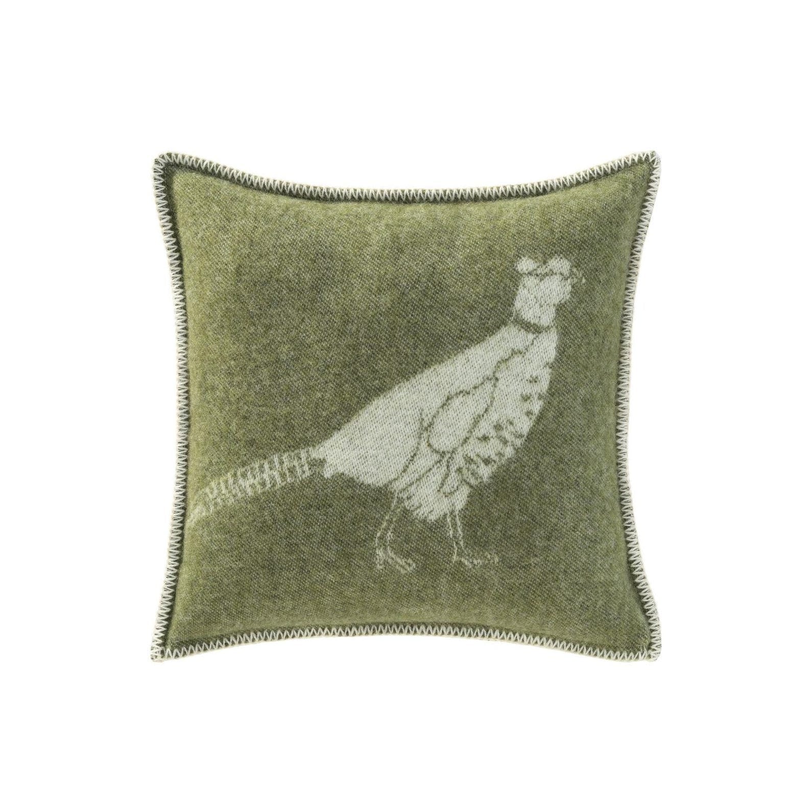 Pheasant Cushion Cover | Pure Wool Reversible Moss Green Pillowcase |