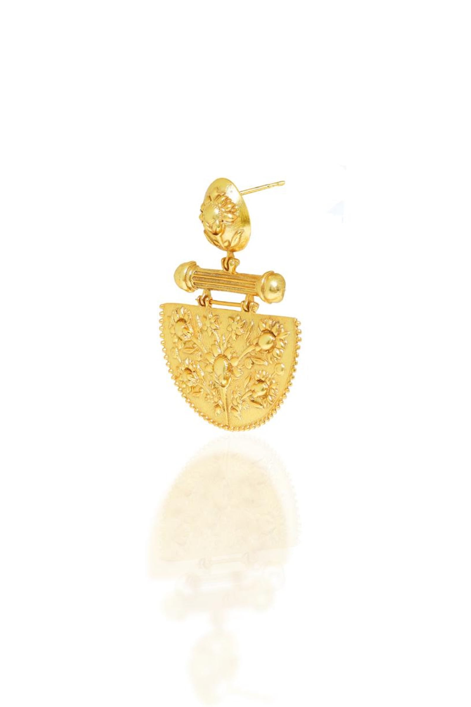 Lightweight Statement Arc Dangle Earrings- Emboss Gold Earrings