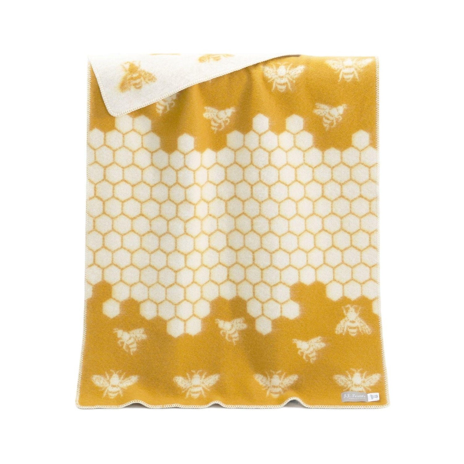 Bee Small Blanket | Reversible Mustard Wool Throw |