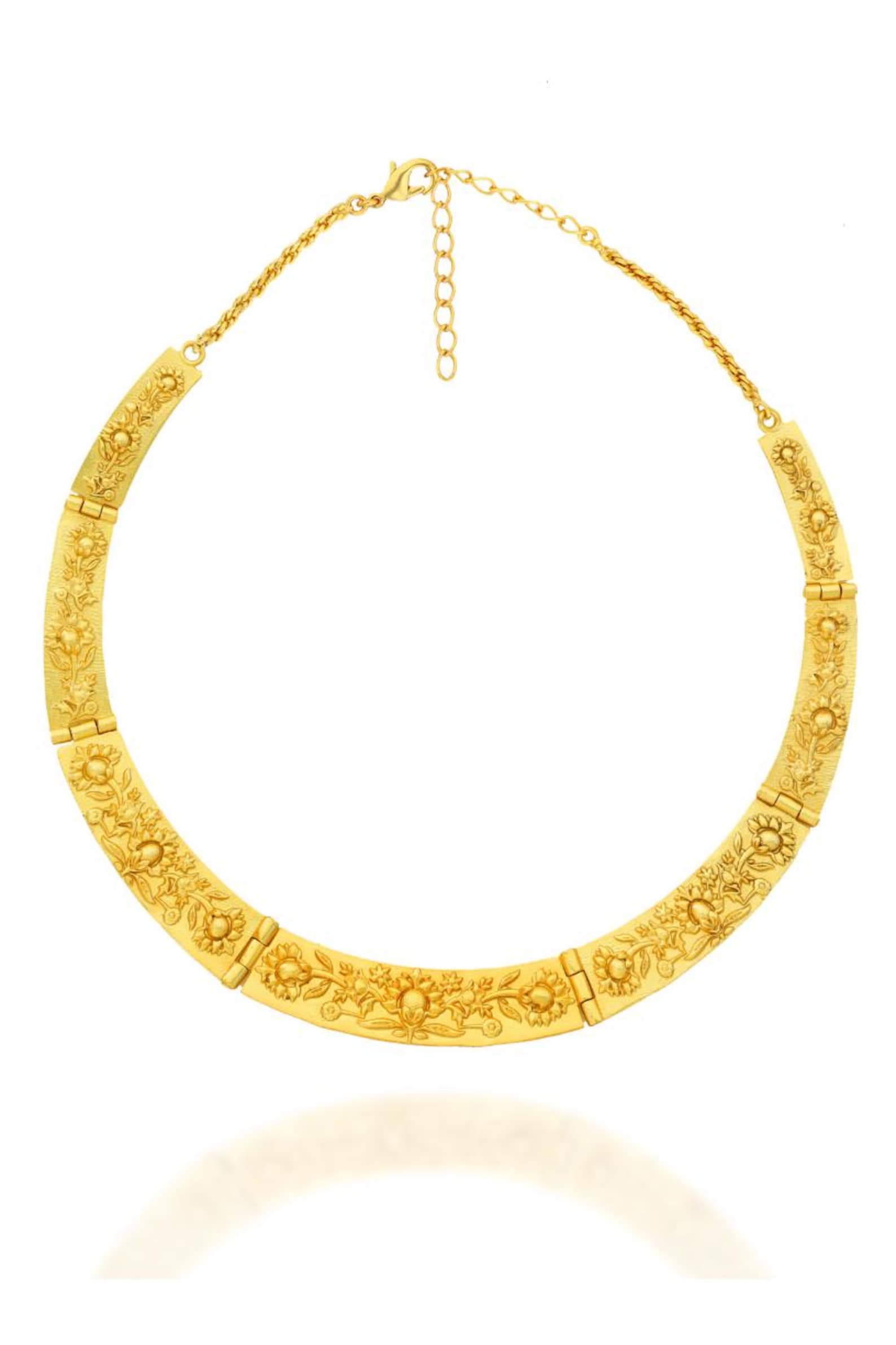 Gold Statement Collar Necklace- Floral Emboss Necklace