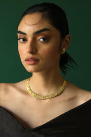 Gold Statement Collar Necklace- Floral Emboss Necklace