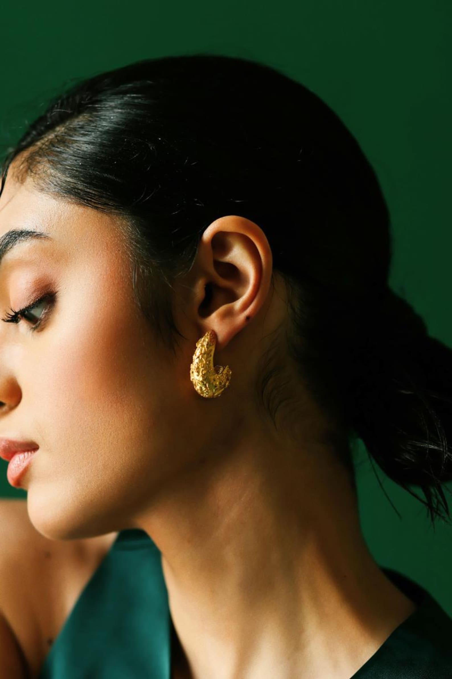 Floral Textured Hoop Earrings- Regal Gold