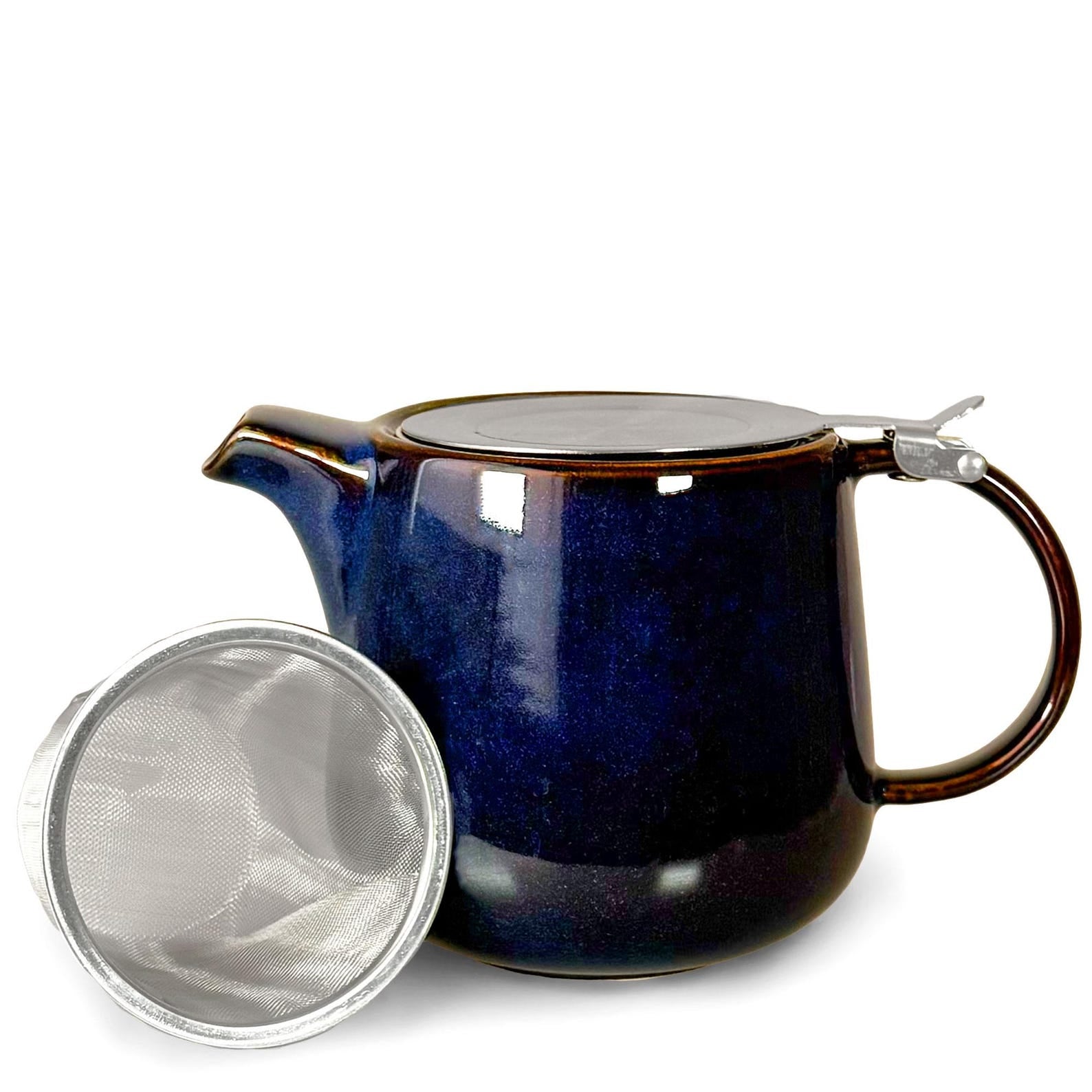 Bergen Blue Reactive Glaze Infuser Teapot – 1L Ceramic Teapot with Stainless Steel Lid