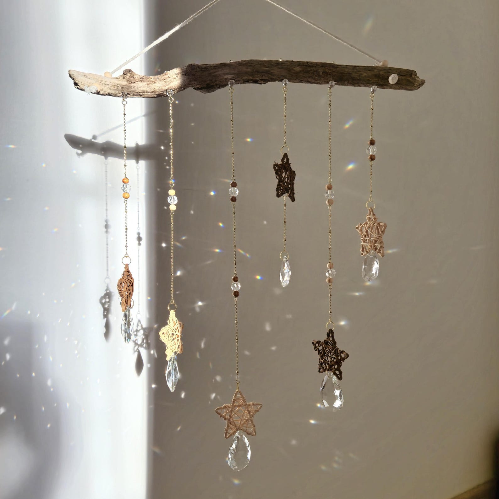 Large Boho Driftwood Mobile – Suncatcher with Crystal and Beads