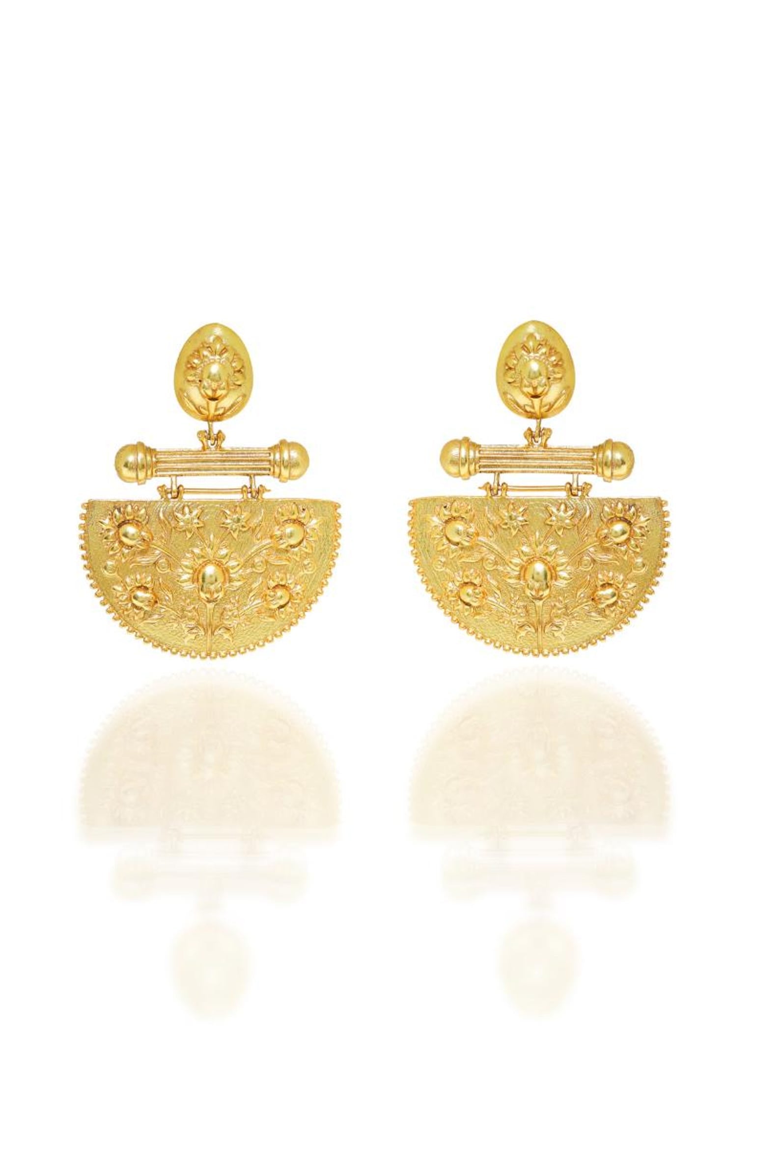 Lightweight Statement Arc Dangle Earrings- Emboss Gold Earrings
