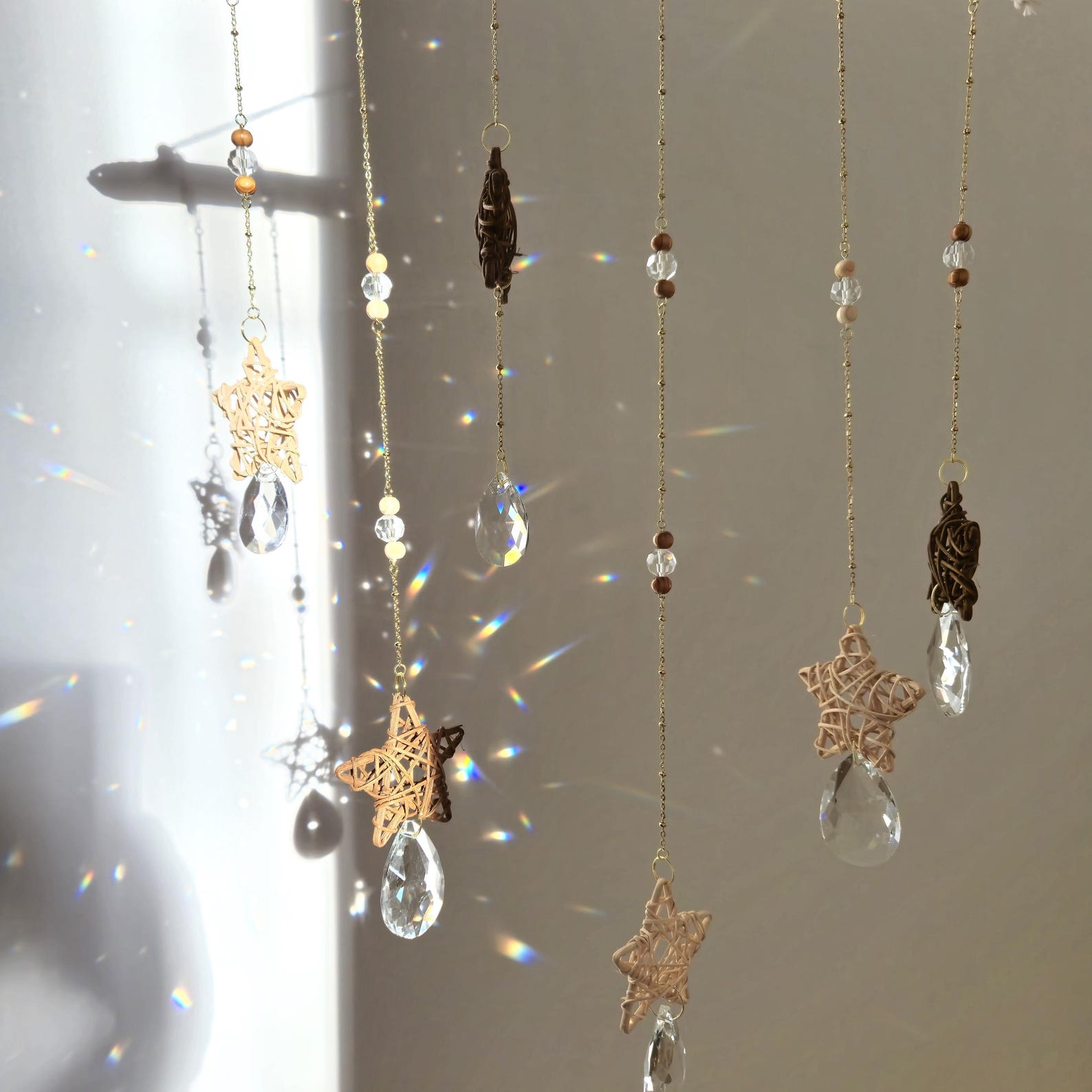 Large Boho Driftwood Mobile – Suncatcher with Crystal and Beads