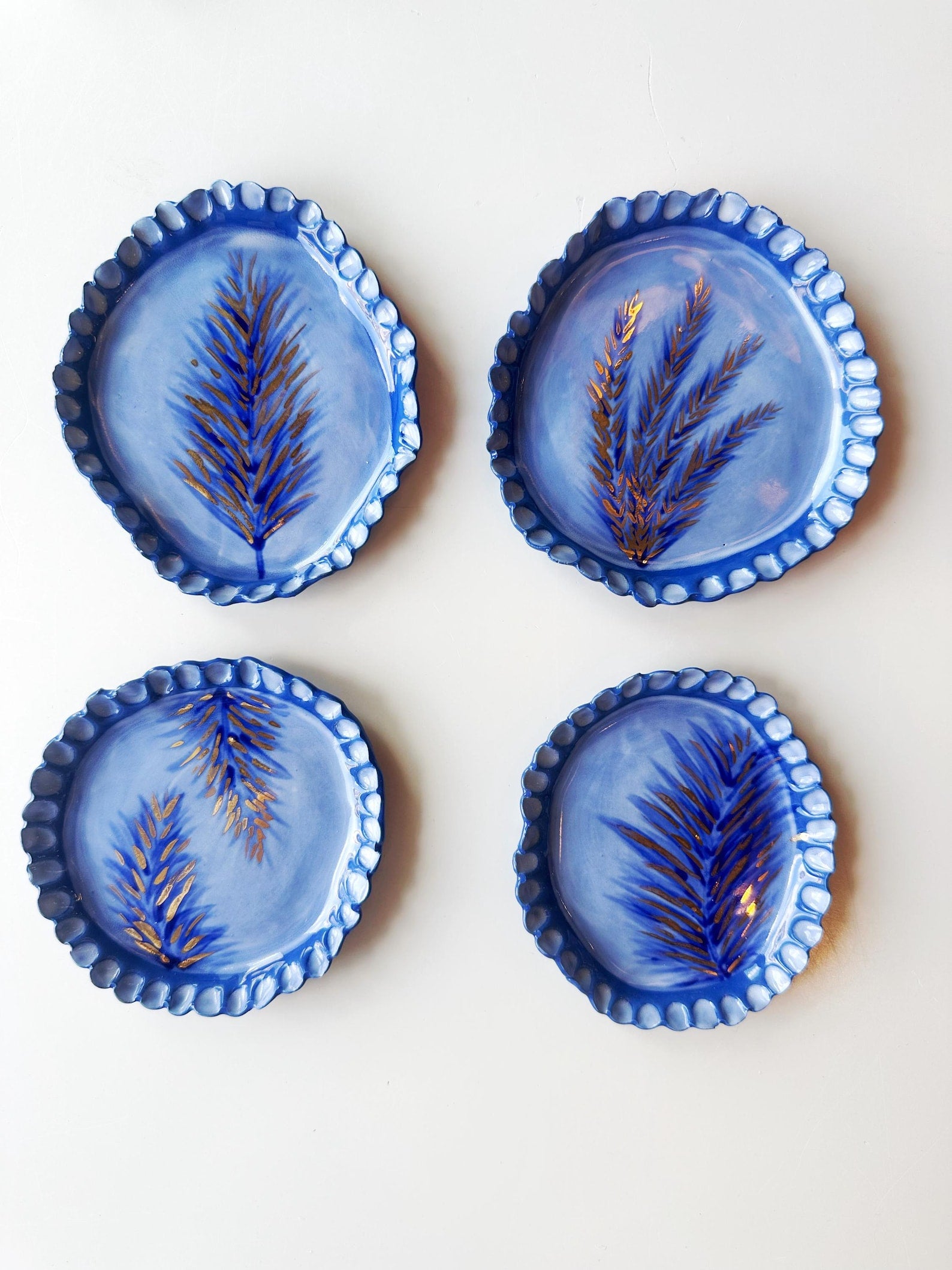 Golden Fern Dishes – Limited Edition Porcelain Plates with 22k Gold | Handbuilt & Handpainted