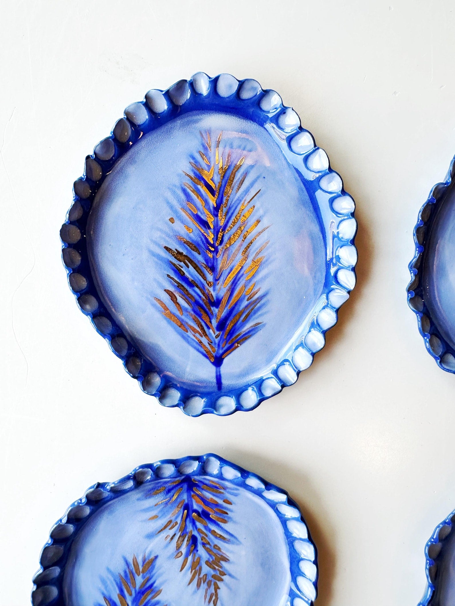 Golden Fern Dishes – Limited Edition Porcelain Plates with 22k Gold | Handbuilt & Handpainted