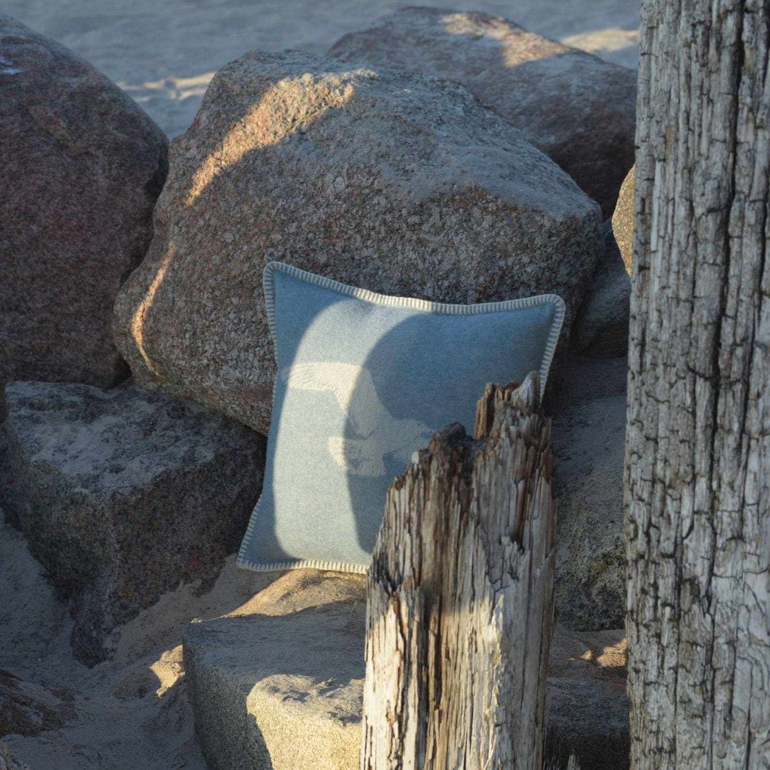Seagulls Cushion Cover | Pure Wool Reversible Blue Pillowcase |