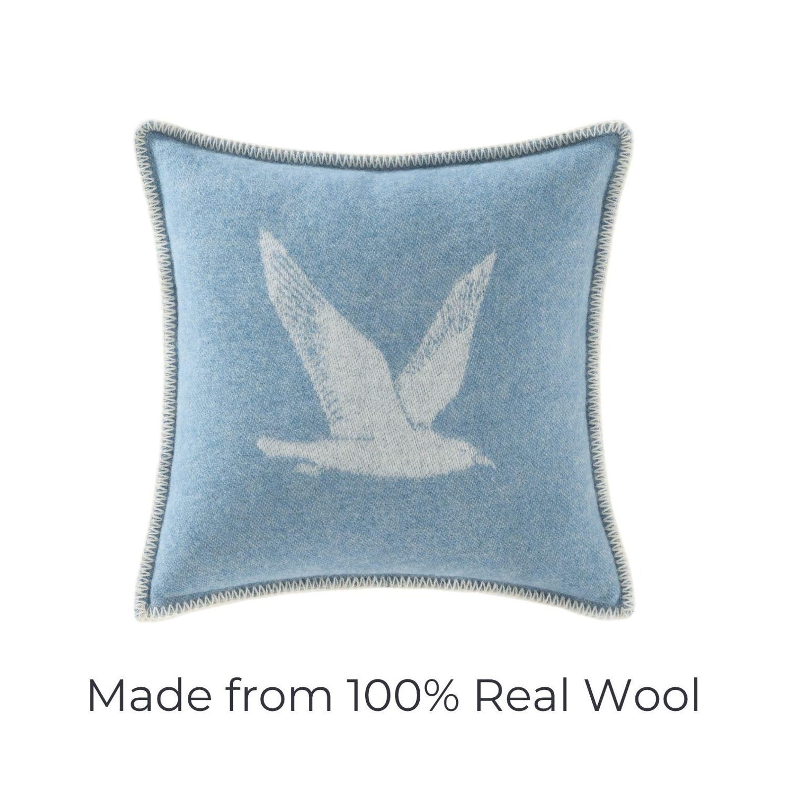 Seagulls Cushion Cover | Pure Wool Reversible Blue Pillowcase |
