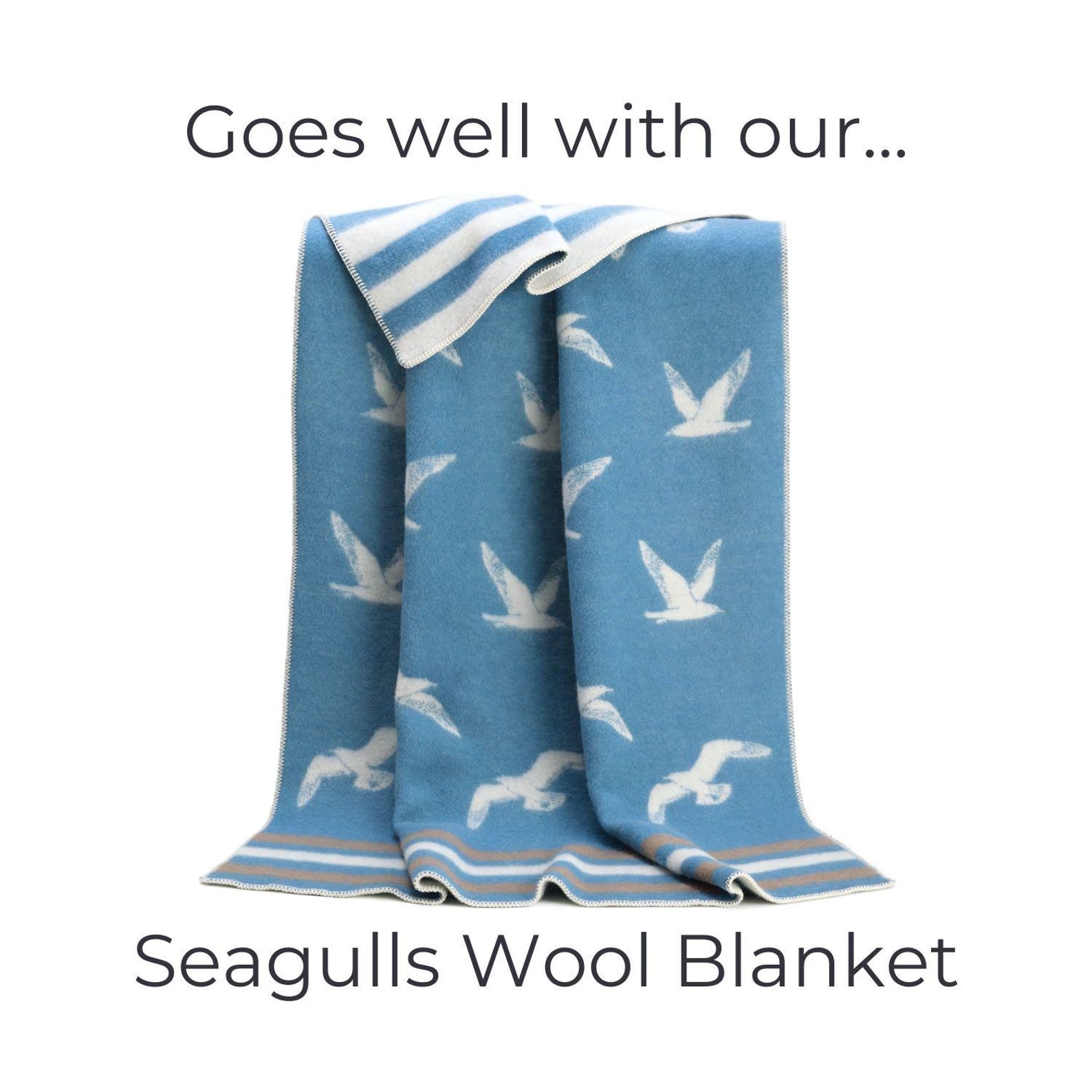 Seagulls Cushion Cover | Pure Wool Reversible Blue Pillowcase |