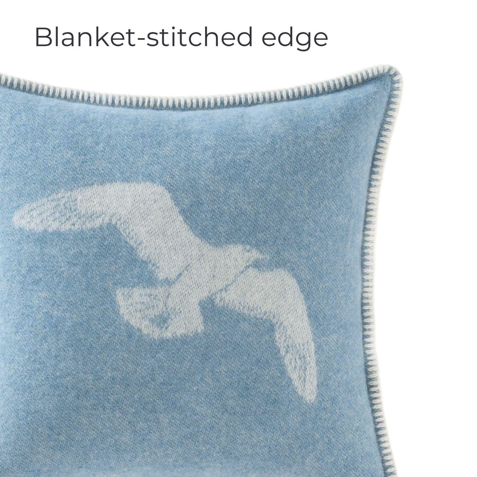 Seagulls Cushion Cover | Pure Wool Reversible Blue Pillowcase |