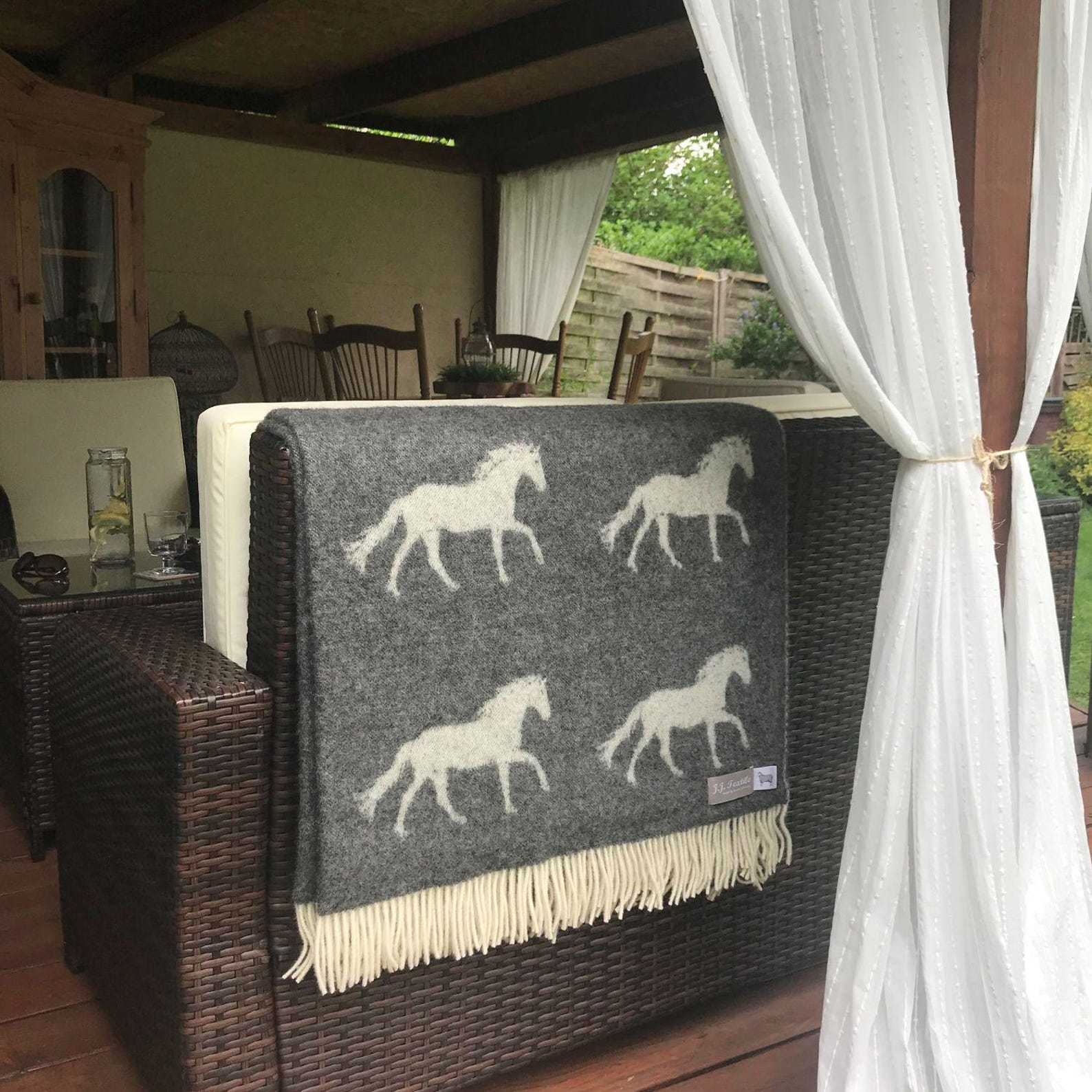 Black Horse Throw | Woven from Pure Wool |