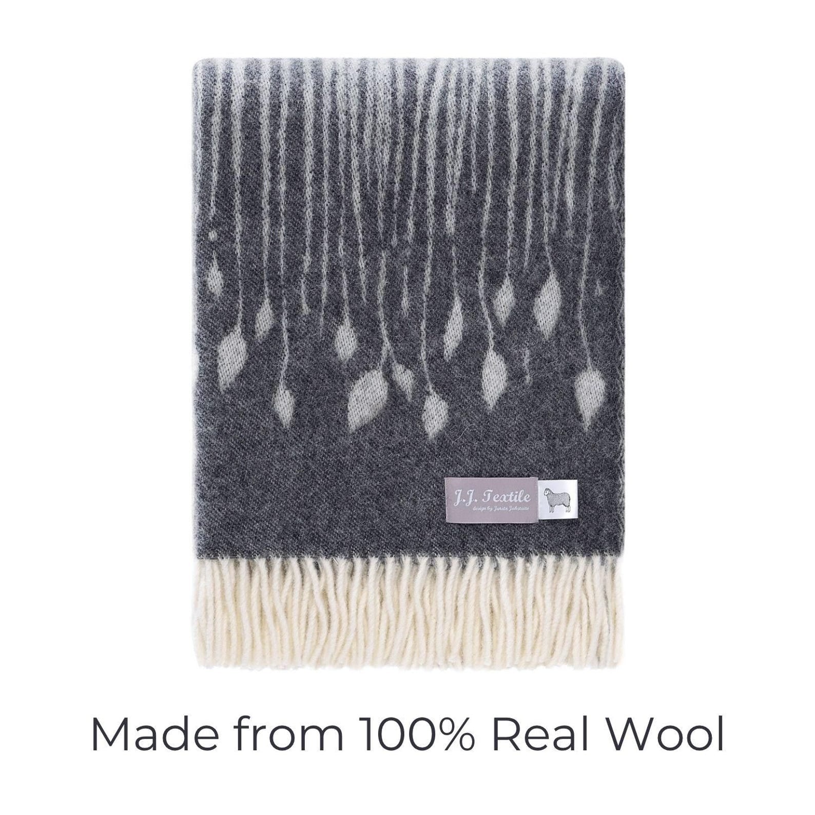 Woodland Print with Tree Bark Pattern Throw | Made from Pure Wool |