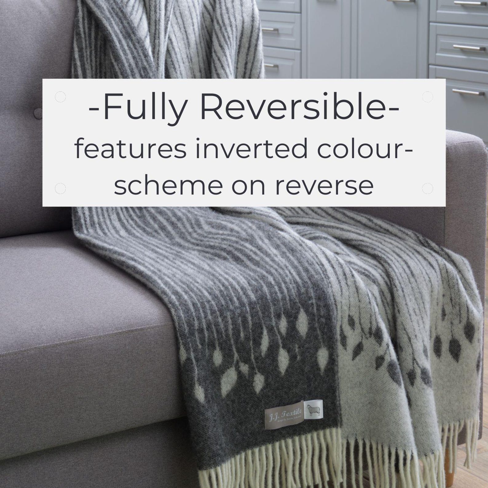 Woodland Print with Tree Bark Pattern Throw | Made from Pure Wool |