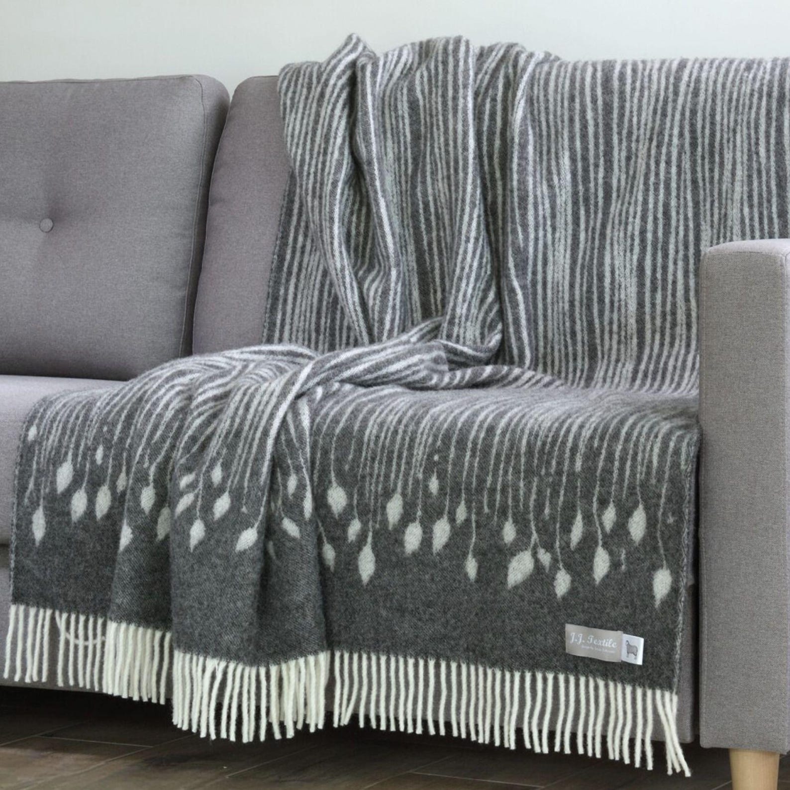 Woodland Print with Tree Bark Pattern Throw | Made from Pure Wool |