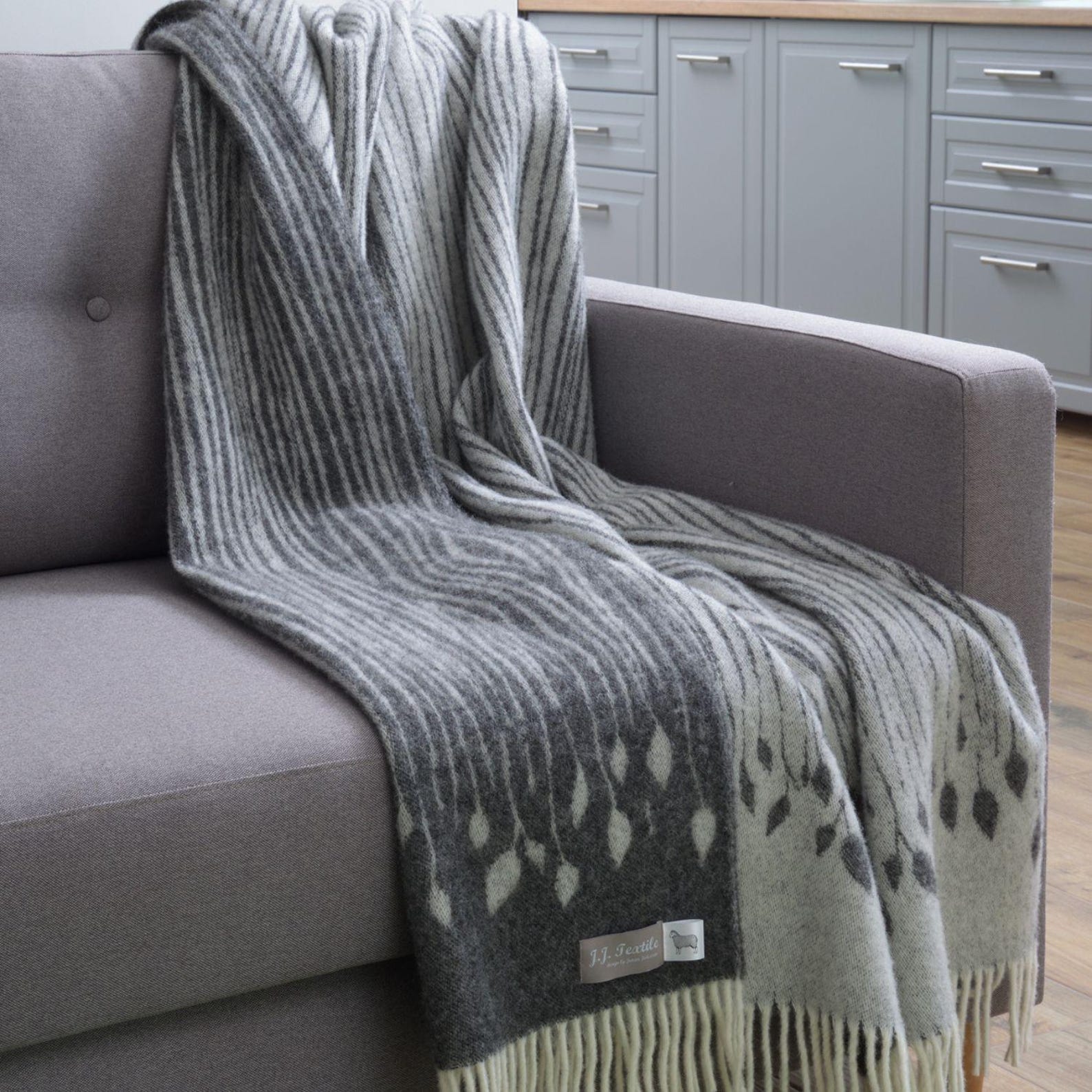 Woodland Print with Tree Bark Pattern Throw | Made from Pure Wool |