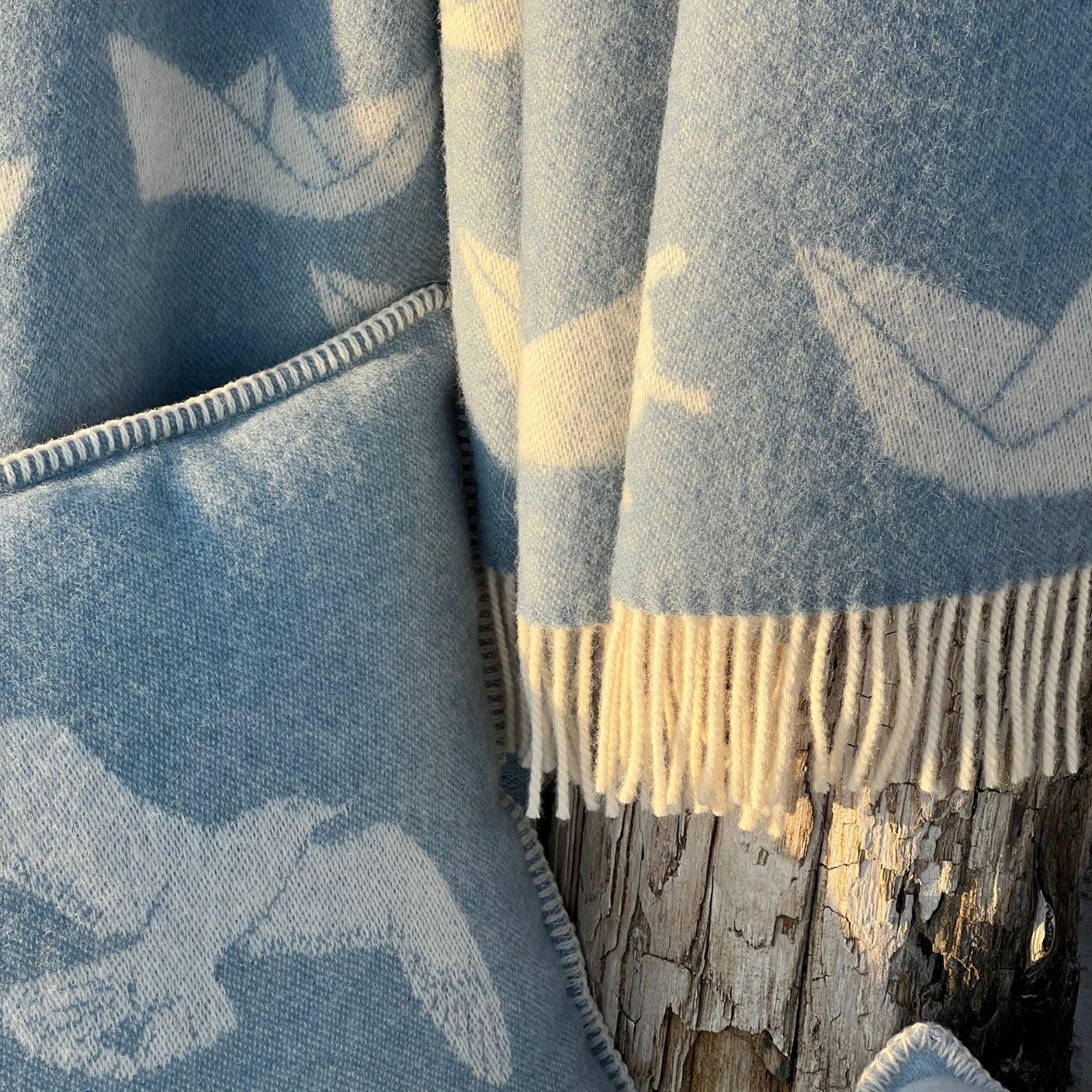 Seagulls Cushion Cover | Pure Wool Reversible Blue Pillowcase |