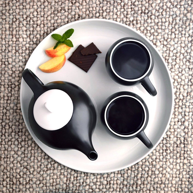 Black And White Stoneware Mugs - Set Of 2 Tea Cups