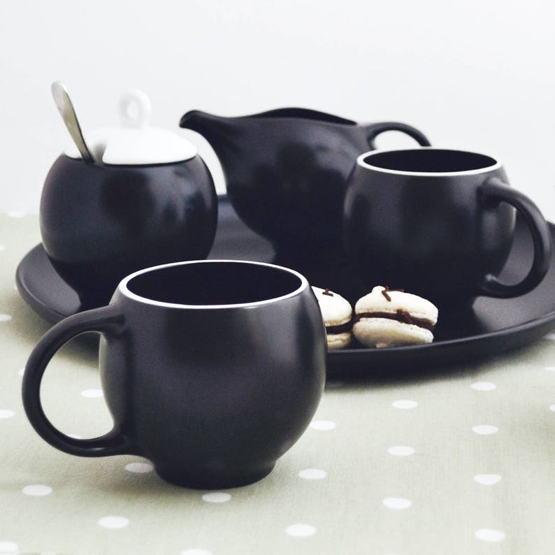 Black And White Stoneware Mugs - Set Of 2 Tea Cups