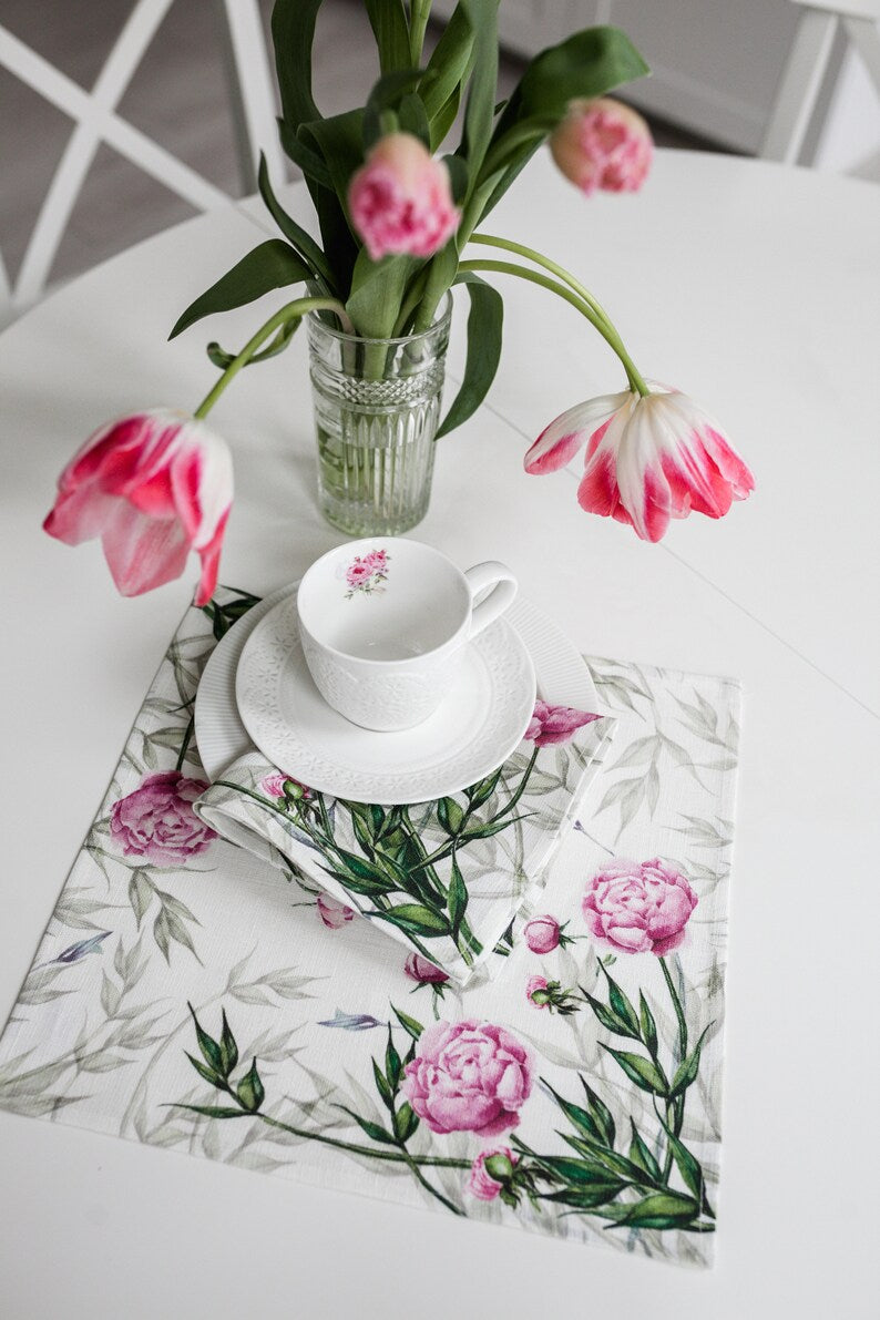Peonies Napkins Set | 100% Linen
