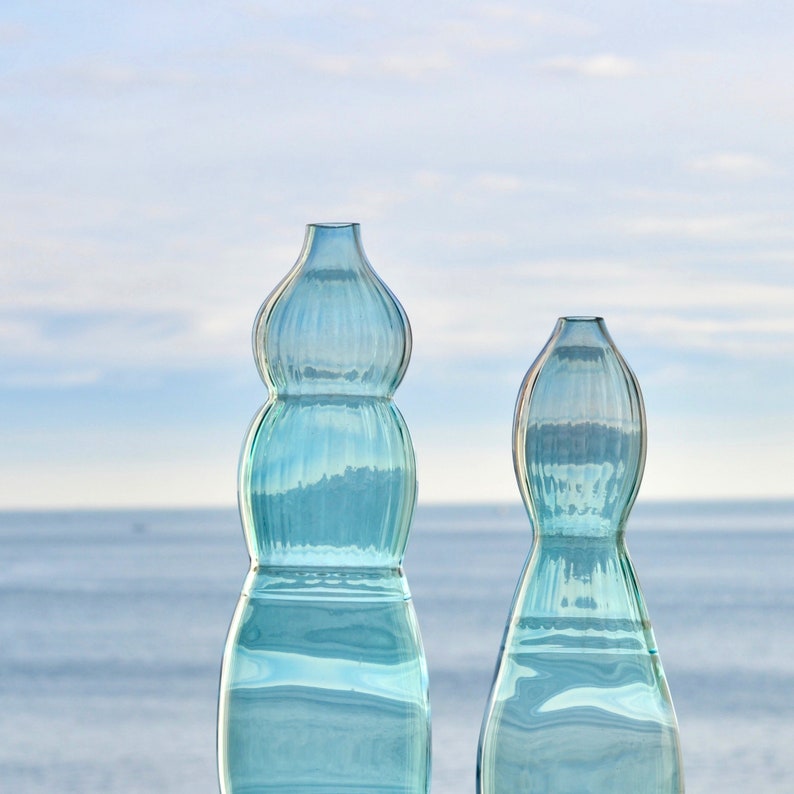 Recycled Glass Vase | Blue Hand Blown Glass | Tabletop Vase -A