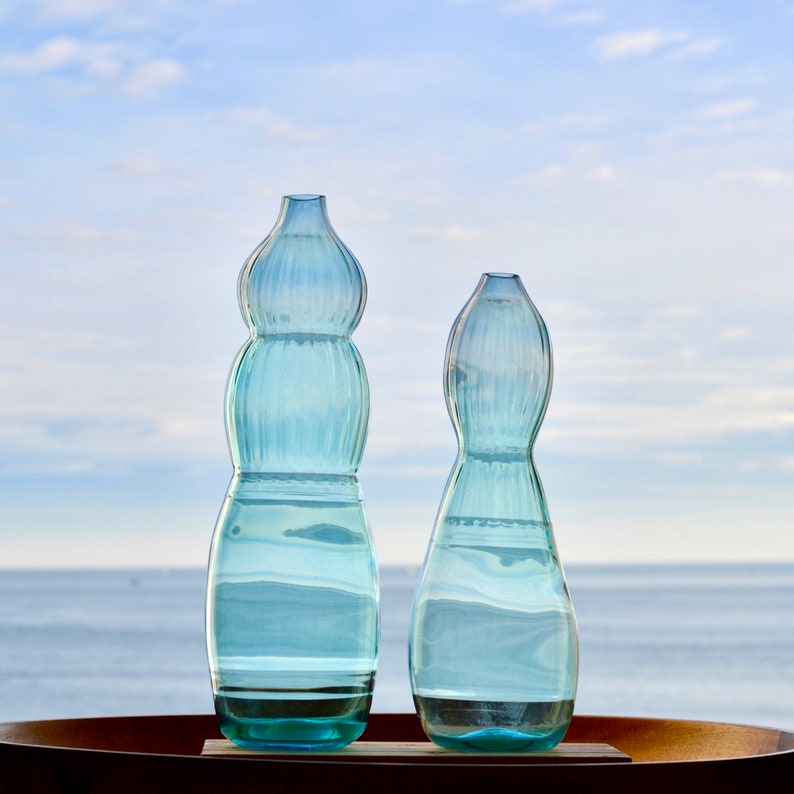 Recycled Glass Vase | Blue Hand Blown Glass | Tabletop Vase -A